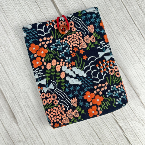 Navy blue flower embroidery Kindle protective case, Paperwhite and Oasis protective case, e-reader protective case,,Bookish gifts,Book Purse