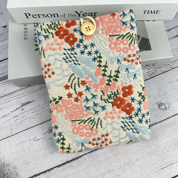 Embroidered Floral Kindle Sleeve,Floral Padded Book Cover, Padded Kindle Cover, Paperwhite and Oasis Case, Book Nerd, E-reader Cover