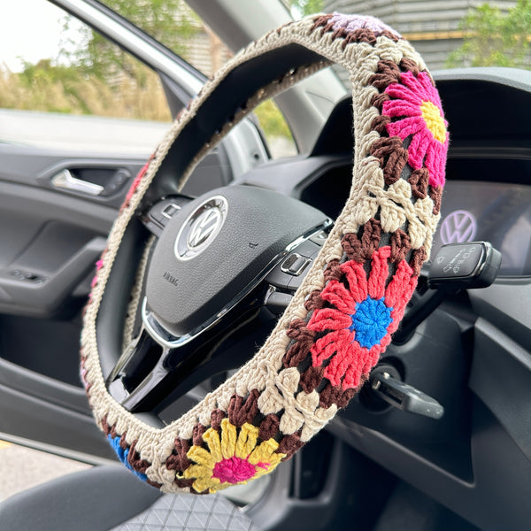 Crochet car steering wheel cover, Floral steering wheel cover,Flower seat belt Cover,Cute Steering Wheel Cover,Car Accessories,New Car Gift