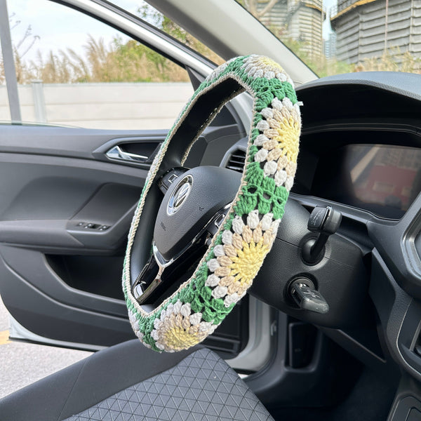 Sunflower Car Steering Wheel Cover,Crochet Steering Wheel Cover,Flower seat belt Cover,Cute Steering Wheel Cover,Car Accessories