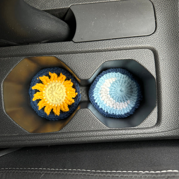 Blue sun and moon car steering wheel cover,crochet sun and moon car seat cover, car decoration, new car gift, gift for her