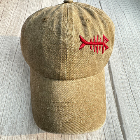 Fish Bone Embroidery Hat ,Baseball Cap with Embroidered Patch, Dad Hat,Pine Tree Embroidered Hat,Outdoor Camping Hat- Spring Break Cap