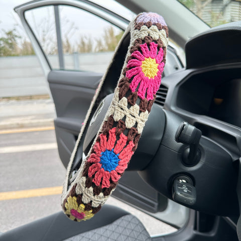 Crochet car steering wheel cover, Floral steering wheel cover,Flower seat belt Cover,Cute Steering Wheel Cover,Car Accessories,New Car Gift