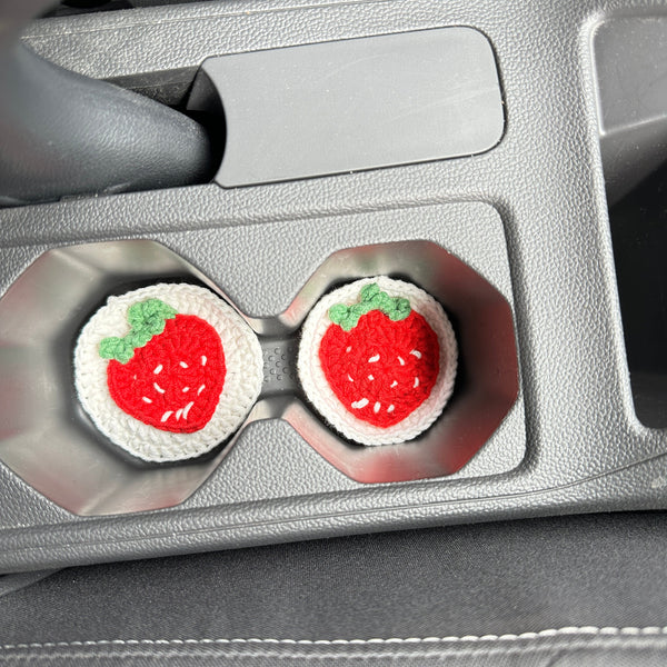 White Strawberry Crochet car steering wheel cover, Steering wheel cover,Strawberry seat belt Cover,Cute Steering Wheel Cover,Car Accessories