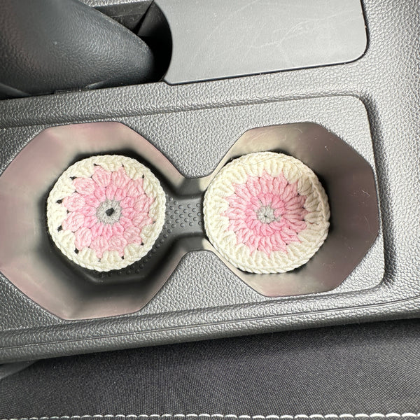 Pink Crochet Flower car steering wheel cover, Steering wheel cover,Pink seat belt Cover,Cute Steering Wheel Cover,Woman Car Accessories
