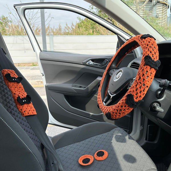 Bat Crochet car steering wheel cover,Steering wheel cover,Bat seat belt Cover,Cute Steering Wheel Cover,Woman Car Accessories,Halloween gift