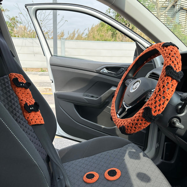 Bat Crochet car steering wheel cover,Steering wheel cover,Bat seat belt Cover,Cute Steering Wheel Cover,Woman Car Accessories,Halloween gift