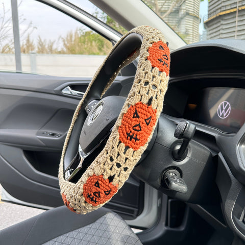 Halloween Pumpkin Car Steering Wheel Cover, Crochet Pumpkin Seat belt cover,Car accessories decoration,New Car Gifts,Gift for her