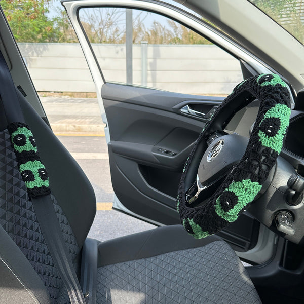 Alien Head crochet car steering wheel cover,Steering wheel cover,Cute Steering Wheel Cover,Car interior Accessories decorations,New car gift