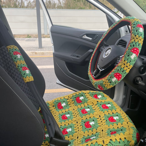 Crochet Mushroom Steering Wheel Cover/Car wheel cover/ Handmade crochet /Cute steering wheel cover /New car AccessoriesMother's Day Gifts